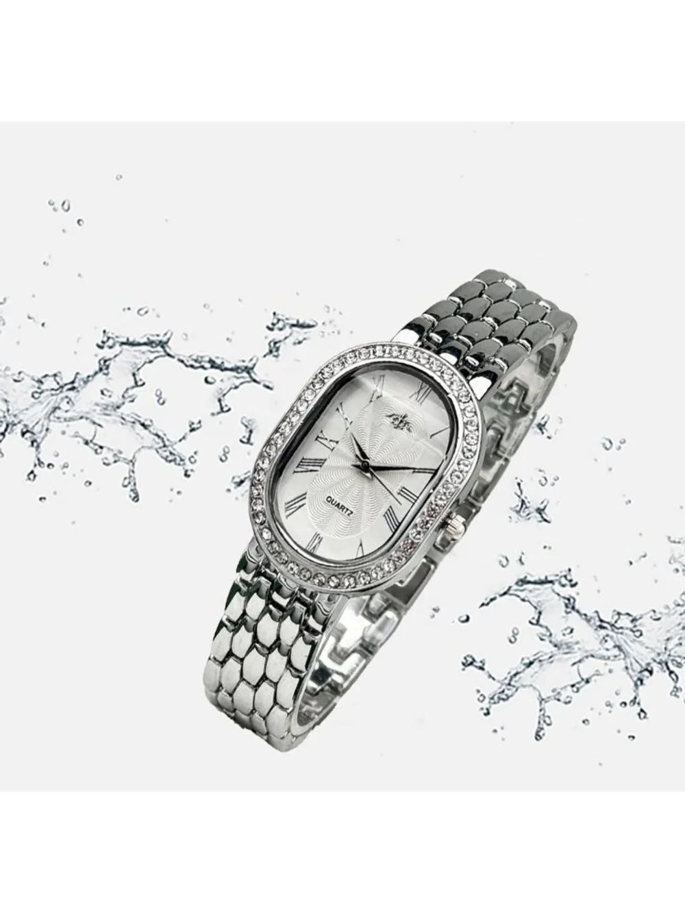 Women's Silver Vintage Rome Oval Case Adjustable Stainless Steel Analog Watches